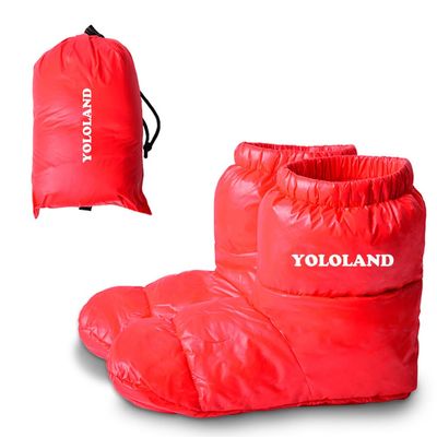 YOLOLAND Winter Warm Foot Warmers for Sleeping, Duck Down Socks Waterproof Boots, Mens Down Slippers, Sleep Booties for Women, Home Outdoor Camping Hiking Shoes, Lightweight & Comfortable (Red, L)
