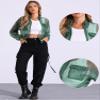 Allegra K Sheer Bomber Jacket for Women's Zip Up Long Sleeve See Through Jackets X-Small Green view 2