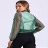 Allegra K Sheer Bomber Jacket for Women's Zip Up Long Sleeve See Through Jackets X-Small Green view 3