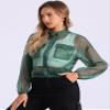 Allegra K Sheer Bomber Jacket for Women's Zip Up Long Sleeve See Through Jackets X-Small Green view 4