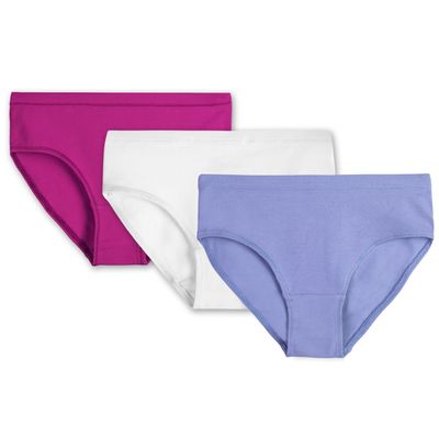 Mightly Tween & Teen Girls' Hipster Bikini Undies | Organic Cotton, Soft & Fresh Panties for Kids and Teens, Fair Trade Certified 3-Pack Comfortable Underwear Set, Raspberry, White and Peri, 6