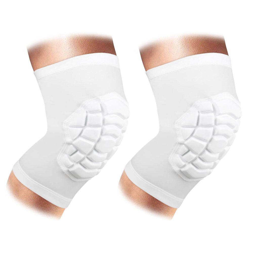ZODEYI Wrestling Knee Pads Short Knee Sleeve, 2 Pcs Knee Compression Sleeve for Football, Basketball, Volleyball(White_M_2 Pcs)