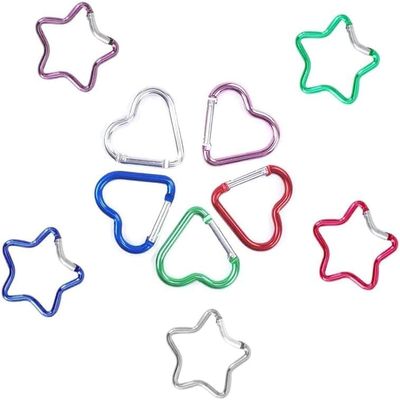 10 Pcs 5 Colors Random Heart Star Carabiner Clip Set  Cute Alloy Key Ring,Backpacks, Water Bottles, Accessory and Keychain Carabiners Outdoor Accessories