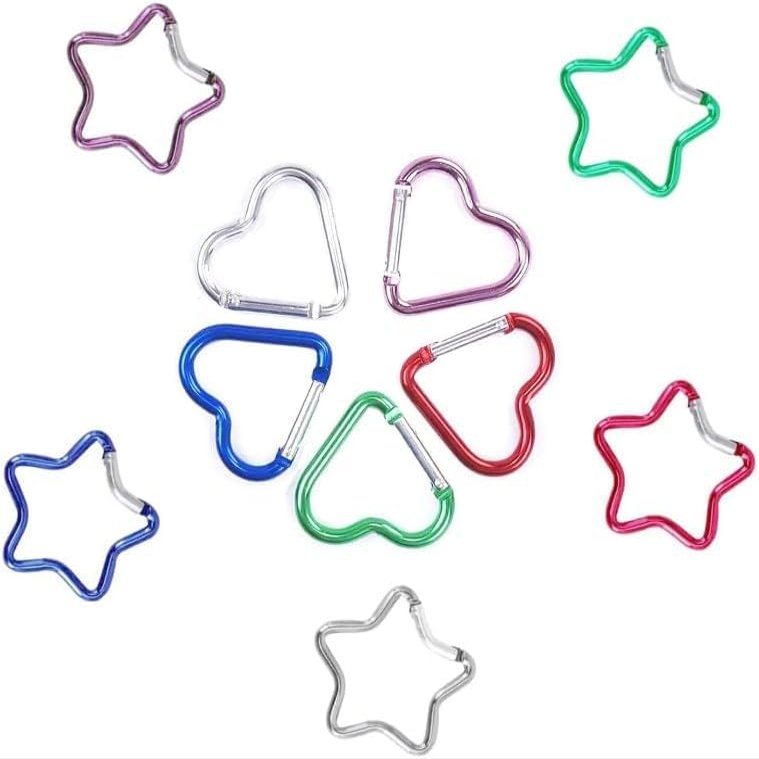 10 Pcs 5 Colors Random Heart Star Carabiner Clip Set  Cute Alloy Key Ring,Backpacks, Water Bottles, Accessory and Keychain Carabiners Outdoor Accessories