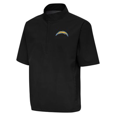 Antigua Men's Black Los Angeles Chargers Brisk Short Sleeve Quarter-Zip Windshirt
