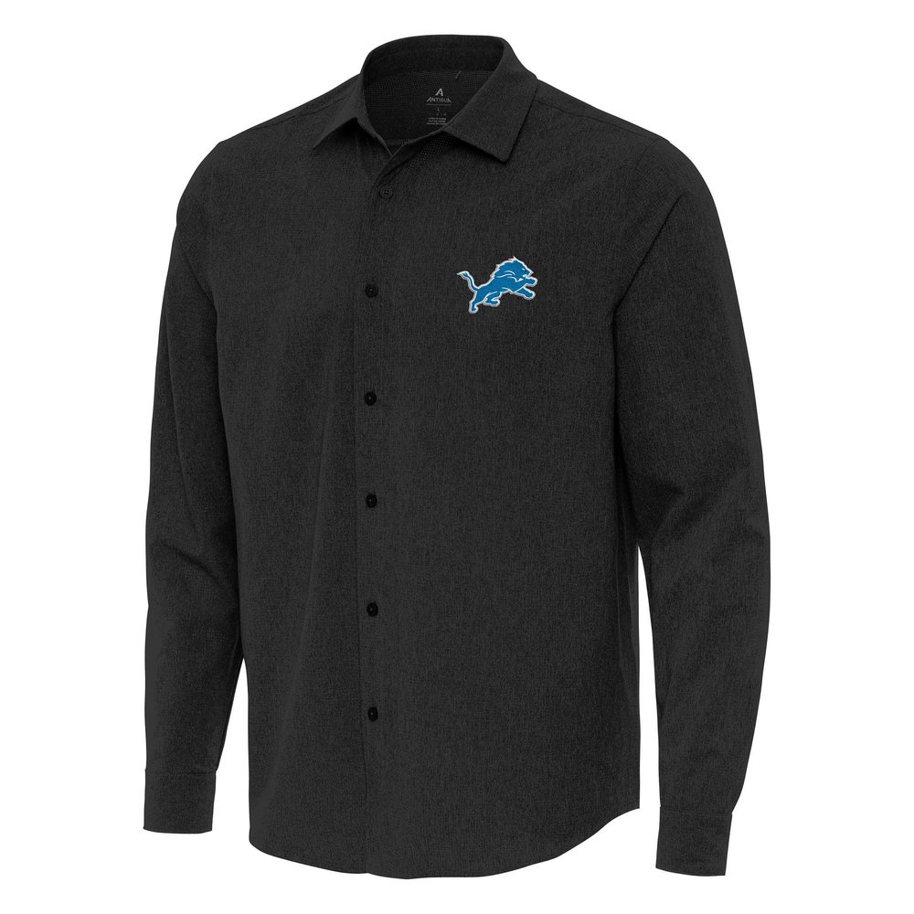 Antigua Men's Black Detroit Lions Exposure Woven Long Sleeve Button-Up Shirt