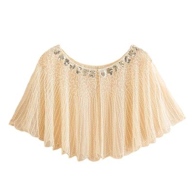 Women's Lace Shawl Wraps for Evening Dress Sequin Beaded Wedding Bridal Cape 1920s Flapper Cover Up