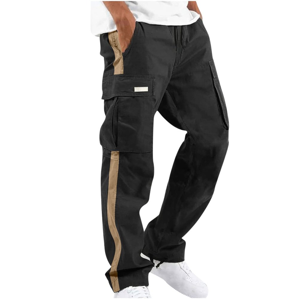 Mens Cargo Pants with Pockets Cotton Hiking Sweatpants Comfy Breathable Drawstring Elastic Waist Outdoor Lounge Slack