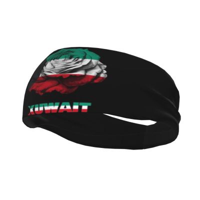 Headband Vintage Rose Kuwait Kuwaitis Flag Sports Sweatbands for Men Women Workout Athletic Running Yoga Basketball Gym Unisex Hairband Wristbands