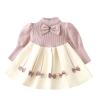 Little Girls Knit Sweater Dress Bowknot Print Winter Sweater Dress Long Sleeve Crew Neck Princess (B, 3-4 Years) view 1