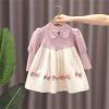 Little Girls Knit Sweater Dress Bowknot Print Winter Sweater Dress Long Sleeve Crew Neck Princess (B, 3-4 Years) view 2