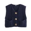 Women's Y2K Summer Button Down Sweater Cardigans Shirts Short Sleeve Knitted Blouse Top Going Out Cropped Knit Tops (B-Navy Blue, M) view 1