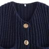 Women's Y2K Summer Button Down Sweater Cardigans Shirts Short Sleeve Knitted Blouse Top Going Out Cropped Knit Tops (B-Navy Blue, M) view 2