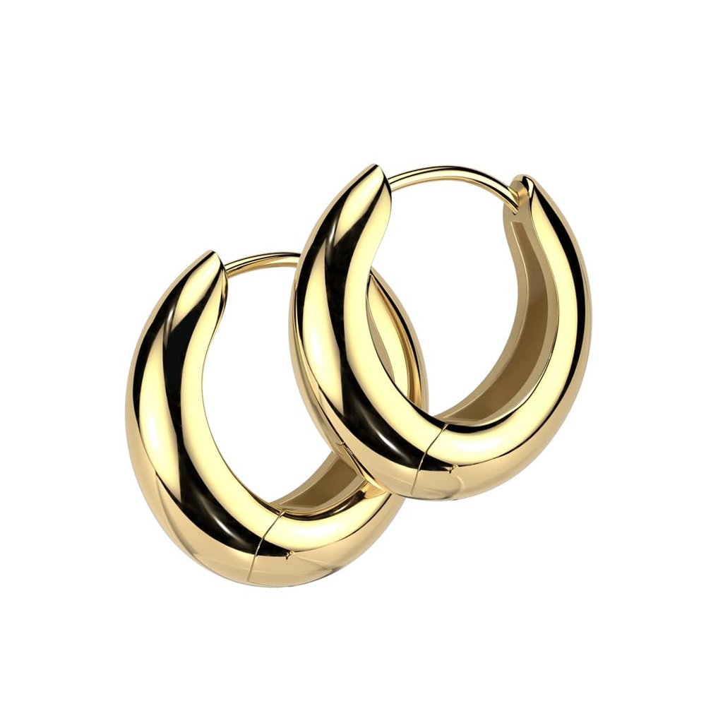 316L Stainless Steel Tapered Huggie Hoop Earrings, Sold as a Pair (Gold Tone)