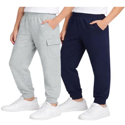 Quad Seven Boys Sweatpants - 2 Pack Fleece Active Boys Joggers and Cargo Pants - Performance Athletic Pants (Size 4-18), Size 4, Navy/Heather Grey