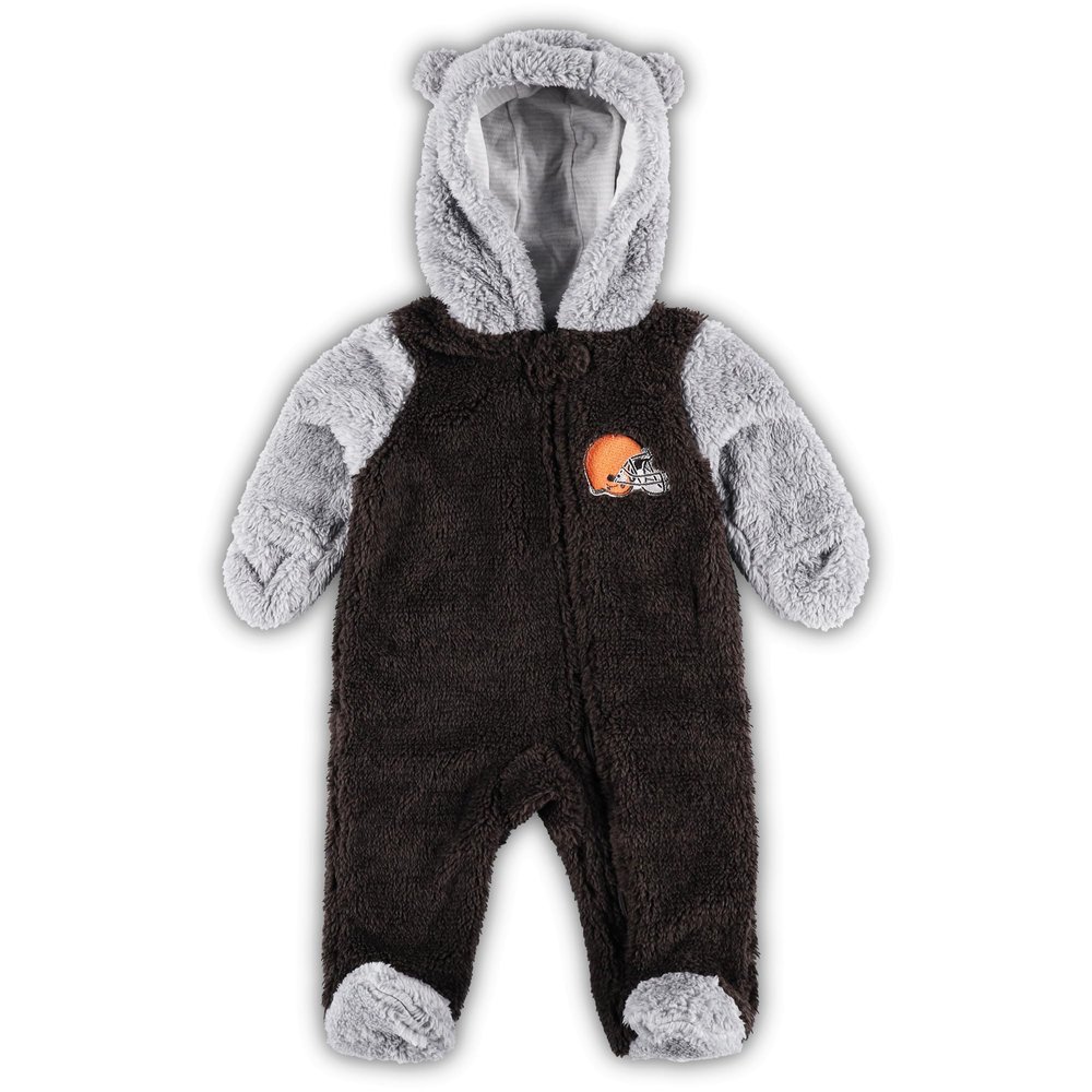 Outerstuff Newborn & Infant Brown Cleveland Browns Game Nap Teddy Fleece Bunting Full-Zip Sleeper