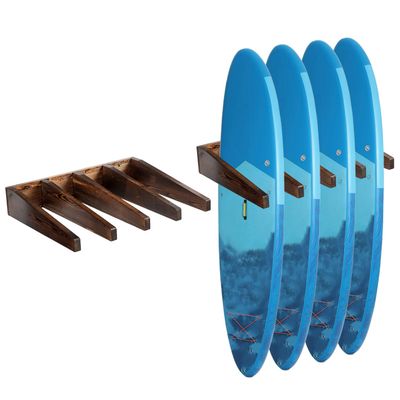 MyGift Vertical Surfboard Rack, Set of 2 Surfboard Wall Mount Holds 8 Boards, Wooden SUP Wake Longboard Holder