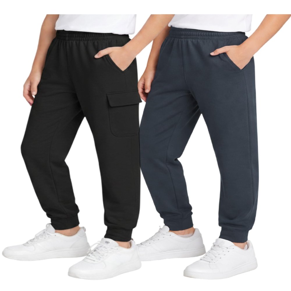 Quad Seven Boys Sweatpants - 2 Pack Fleece Active Boys Joggers and Cargo Pants - Performance Athletic Pants (Size 4-18), Size 4, Charcoal/Black