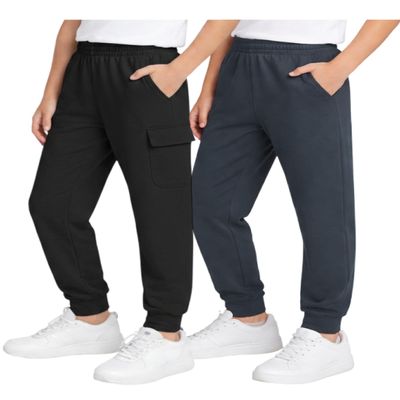 Quad Seven Boys Sweatpants - 2 Pack Fleece Active Boys Joggers and Cargo Pants - Performance Athletic Pants (Size 4-18), Size 5-6, Charcoal/Black