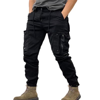 ZH8FCHAN Men's Work Pants Outdoor Tactical Cargo Pants Cotton Casual Combat Pants with Zipper Pockets (Black,Large)