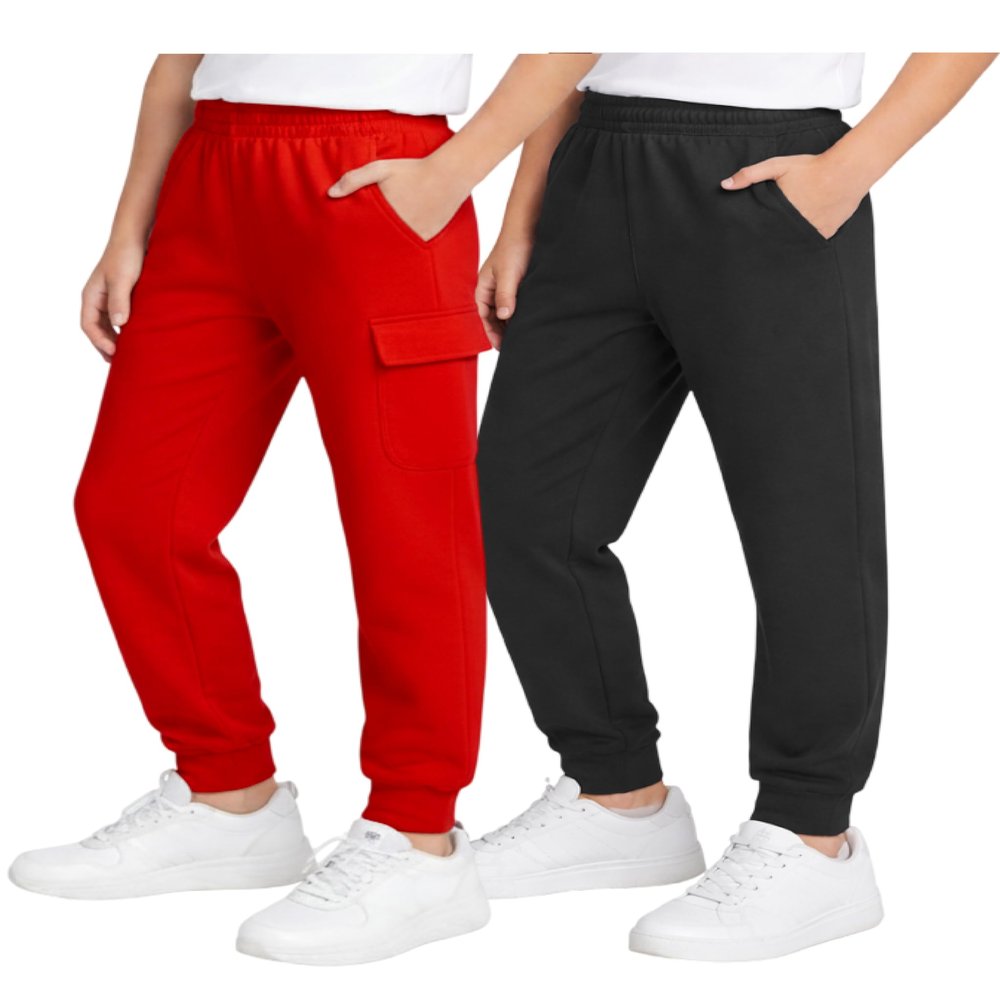 Quad Seven Boys Sweatpants - 2 Pack Fleece Active Boys Joggers and Cargo Pants - Performance Athletic Pants (Size 4-18), Size 4, Black/Red