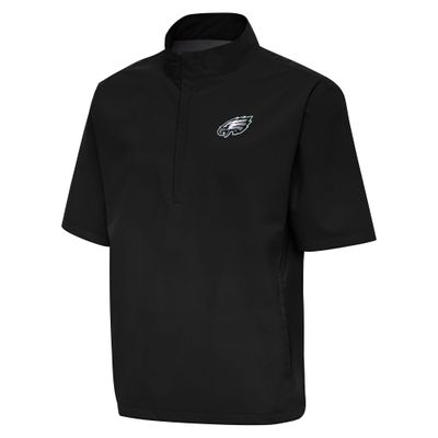 Antigua Men's Black Philadelphia Eagles Brisk Short Sleeve Quarter-Zip Windshirt