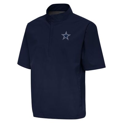 Antigua Men's Navy Dallas Cowboys Brisk Short Sleeve Quarter-Zip Windshirt
