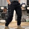 ZH8FCHAN Men's Work Pants Outdoor Tactical Cargo Pants Cotton Casual Combat Pants with Zipper Pockets (Black,Medium) view 3