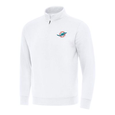 Antigua Men's White Miami Dolphins Victory Quarter-Zip Pullover Top