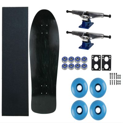 Moose Old School 80's Skateboard Complete 30" Black with Hollow 7.0 Silver/Blue Trucks, 58mm Blue Wheels