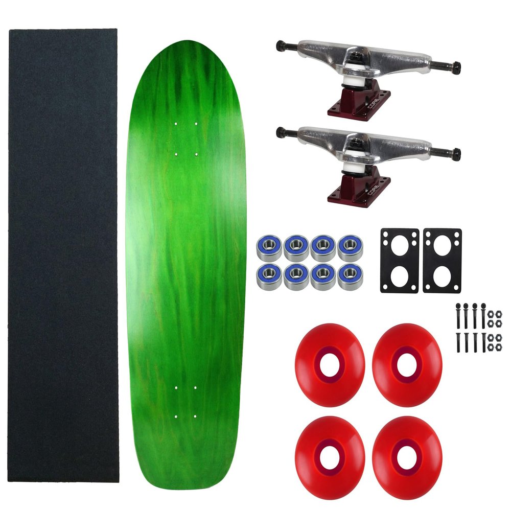 Moose Old School 80's Skateboard Complete 33" Green with Hollow 7.0 Silver/Red Trucks, 58mm Blue Wheels