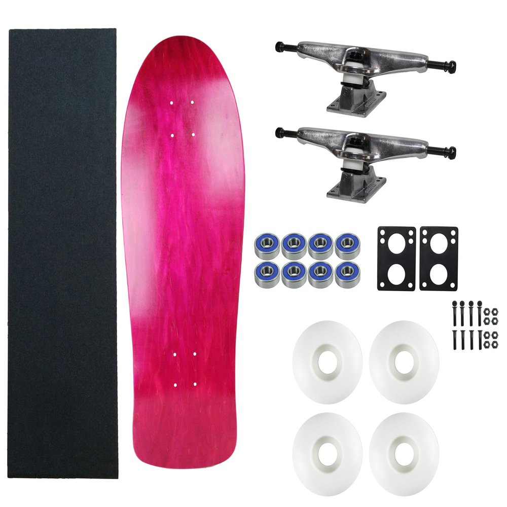 Moose Old School 80's Skateboard Complete 30" Pink with Hollow 7.0 Silver Trucks, 58mm Blue Wheels