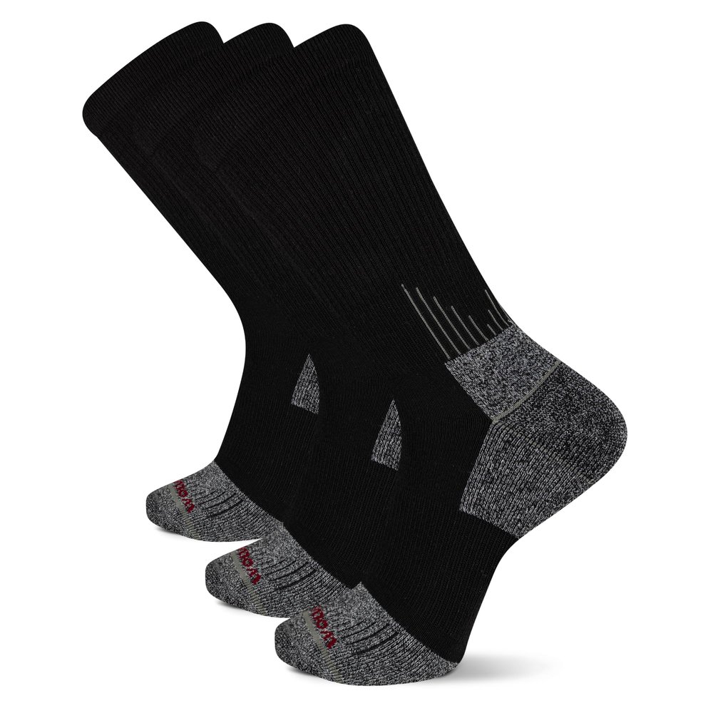 Wolverine Steel Toe Cotton Crew 2 Pair Pack, Black, Men's 7-12
