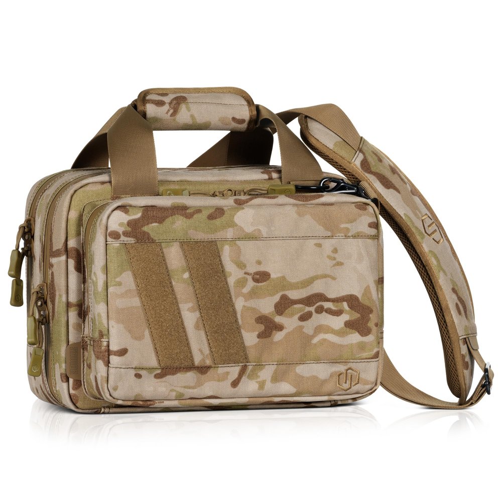 Savior Equipment Specialist Series Mini Range Bag Tactical Dual Pistol Handgun Revolver Hunting Bag Gun Carrying Case, MultiCam Arid