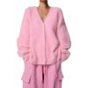 Akklian Fuzzy Knit Cardigan Sweaters for Women Button Down V Neck Oversized Slouchy Furry Sweater Outwear Teen Girl Clothes Pink view 1