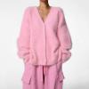 Akklian Fuzzy Knit Cardigan Sweaters for Women Button Down V Neck Oversized Slouchy Furry Sweater Outwear Teen Girl Clothes Pink view 2