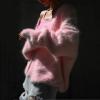 Akklian Fuzzy Knit Cardigan Sweaters for Women Button Down V Neck Oversized Slouchy Furry Sweater Outwear Teen Girl Clothes Pink view 3