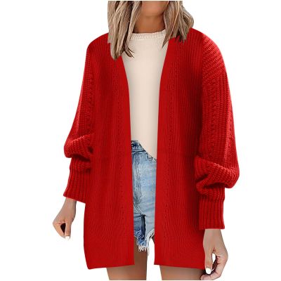 Akklian Womens Oversized Fall Sweaters 2024 Casual Loose Fit Long Sleeve Cardigan Sweaters Trendy Y2K Clothes for Teen Girls Red