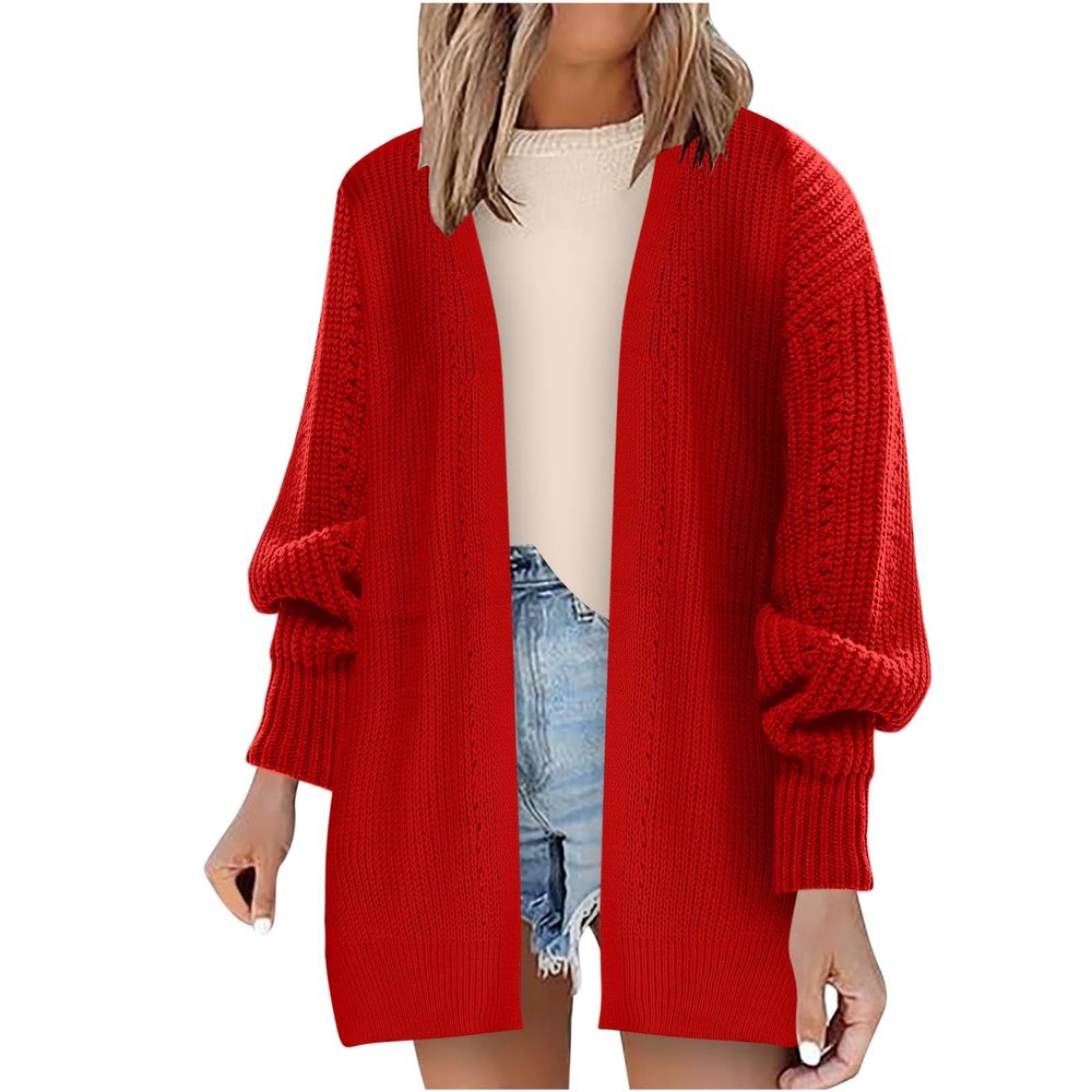 Akklian Womens Oversized Fall Sweaters 2024 Casual Loose Fit Long Sleeve Cardigan Sweaters Trendy Y2K Clothes for Teen Girls Red