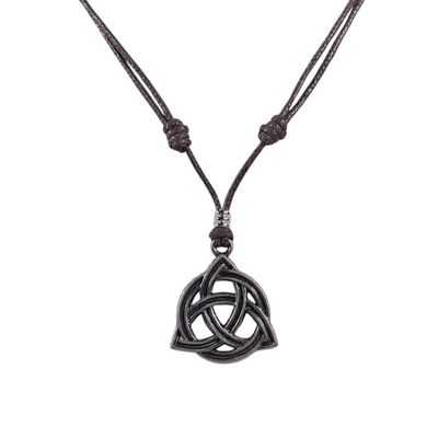 BlueRica Celtic Trinity Knot (Triquetra) on Adjustable Brown Cord Necklace