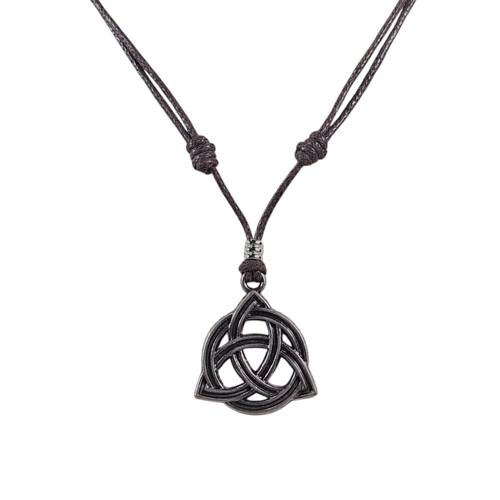 BlueRica Celtic Trinity Knot (Triquetra) on Adjustable Brown Cord Necklace