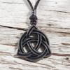 BlueRica Celtic Trinity Knot (Triquetra) on Adjustable Brown Cord Necklace view 2