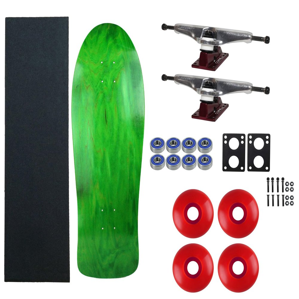Moose Old School 80's Skateboard Complete 30" Green with Hollow 7.0 Silver/Red Trucks, 58mm Blue Wheels