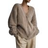 Akklian Fuzzy Knit Cardigan Sweaters for Women Button Down V Neck Oversized Slouchy Furry Sweater Outwear Teen Girl Clothes Khaki view 1