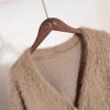 Akklian Fuzzy Knit Cardigan Sweaters for Women Button Down V Neck Oversized Slouchy Furry Sweater Outwear Teen Girl Clothes Khaki view 3