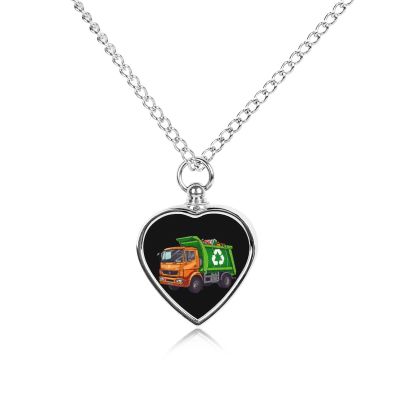 Garbage Truck Pet Urn Necklaces for Ashes Personalized Photo Urn Pendant Necklace Memorial Necklace Cremation Jewelry