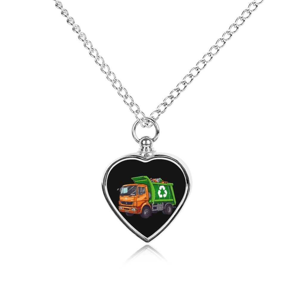 Garbage Truck Pet Urn Necklaces for Ashes Personalized Photo Urn Pendant Necklace Memorial Necklace Cremation Jewelry
