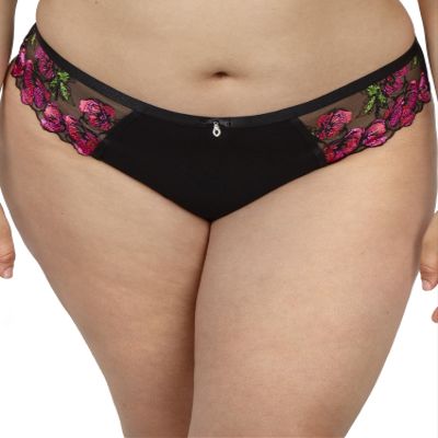 Curvy Couture Women's Plus Size Lush Embroidery Strappy Back Brief Panty Lush Black XL
