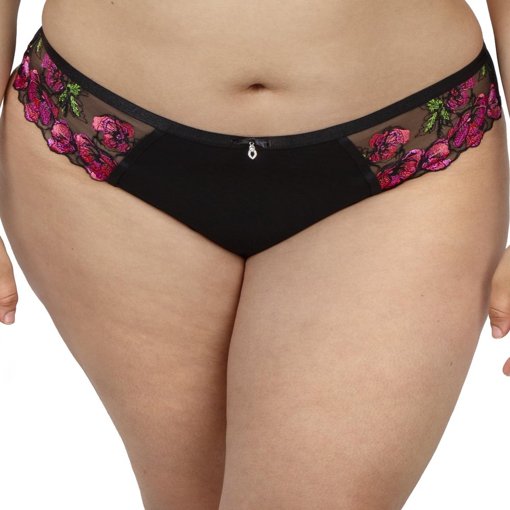 Curvy Couture Women's Plus Size Lush Embroidery Strappy Back Brief Panty Lush Black XL
