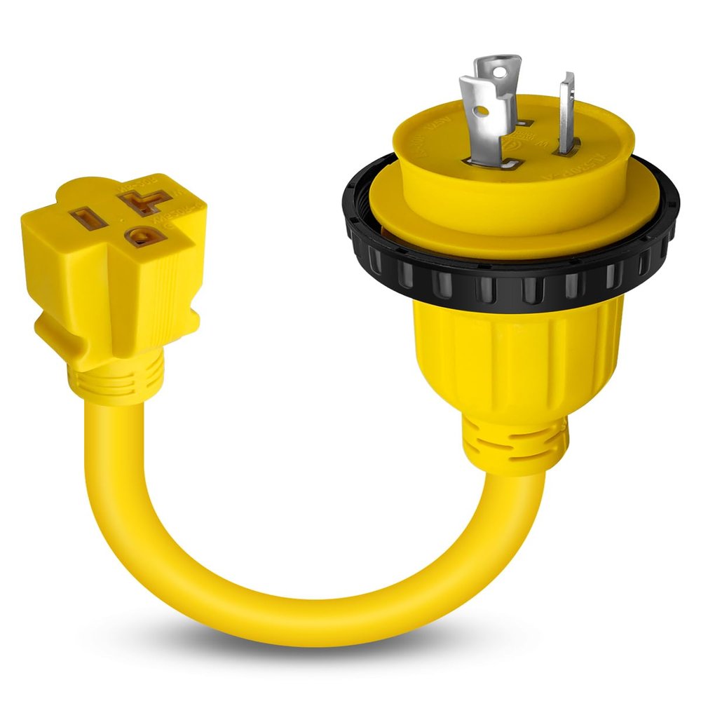 1FT Marine Shore Power Adapter, 30A to 15A/20A, NEMA L5-30P to 5-15/20R, 10AWG Twist Lock, 125V Pigtail Boat Adapter